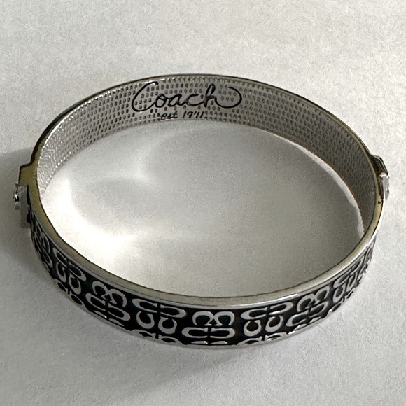 COACH || Chrome & Black Monogram Bangle Bracelet - Picture 5 of 11